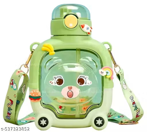 Goyoku 1000ml Bear-Shaped Kids Water Bottle | Leak-Proof & BPA-Free with Straw + Strap