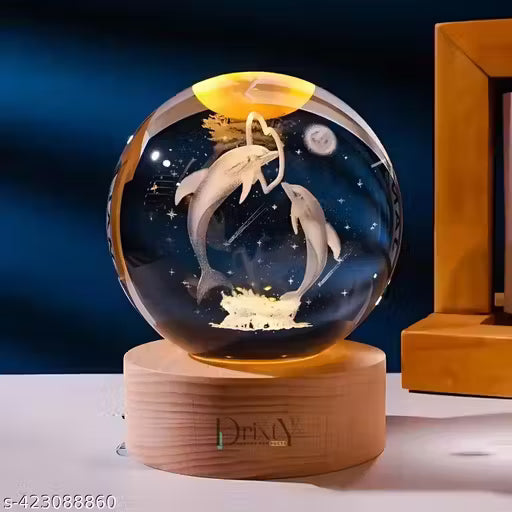Rolexexplorer 3D Crystal Ball with LED Wooden Base – Dolphin Figurine | ✨ Free Shipping Included!