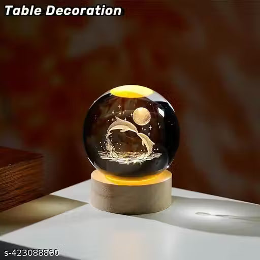 Rolexexplorer 3D Crystal Ball with LED Wooden Base – Dolphin Figurine | ✨ Free Shipping Included!