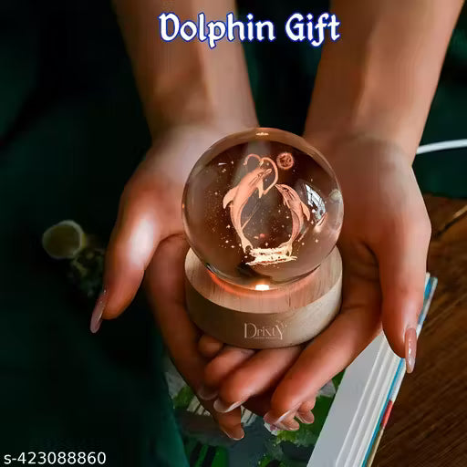 Rolexexplorer 3D Crystal Ball with LED Wooden Base – Dolphin Figurine | ✨ Free Shipping Included!