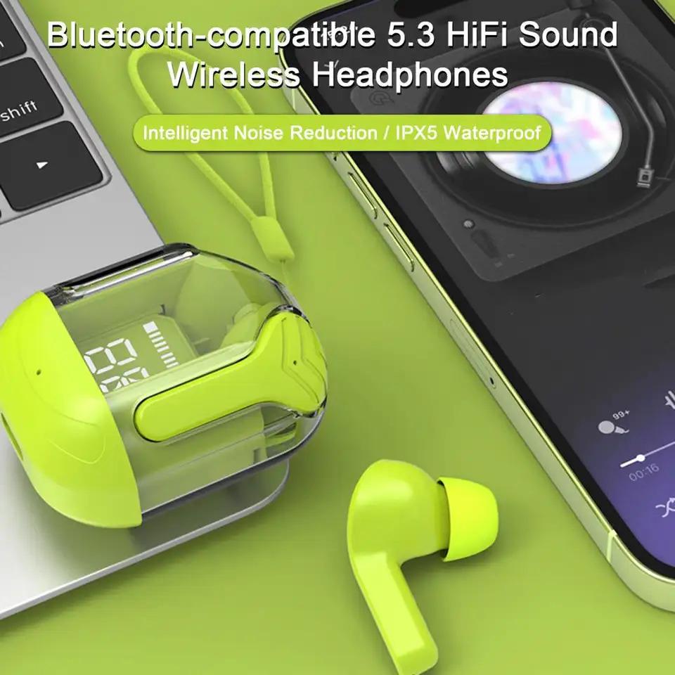 Crystal LED Display Wireless Earbuds – Clear Sound, Portable Charging Case