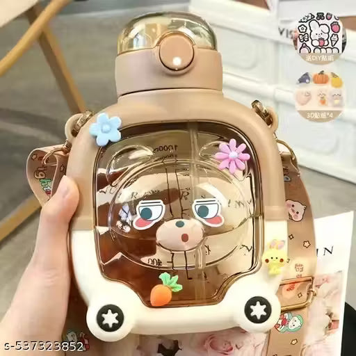 Goyoku 1000ml Bear-Shaped Kids Water Bottle | Leak-Proof & BPA-Free with Straw + Strap